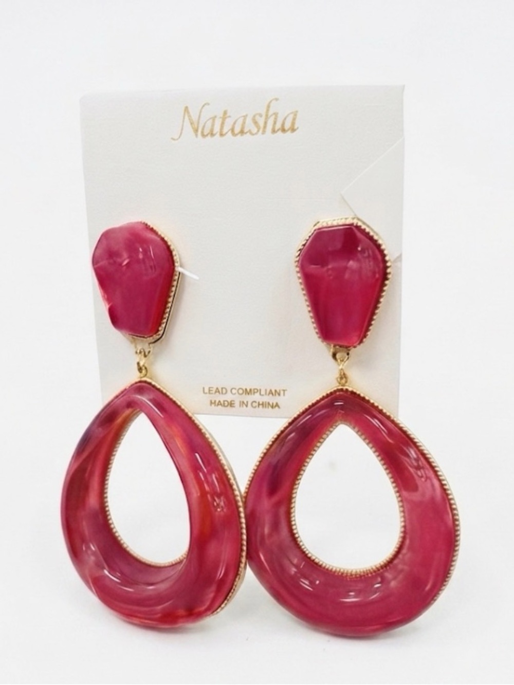 NWT ⚜️💖⚜️ Natasha Magenta Pink Resin Teardrop Earrings